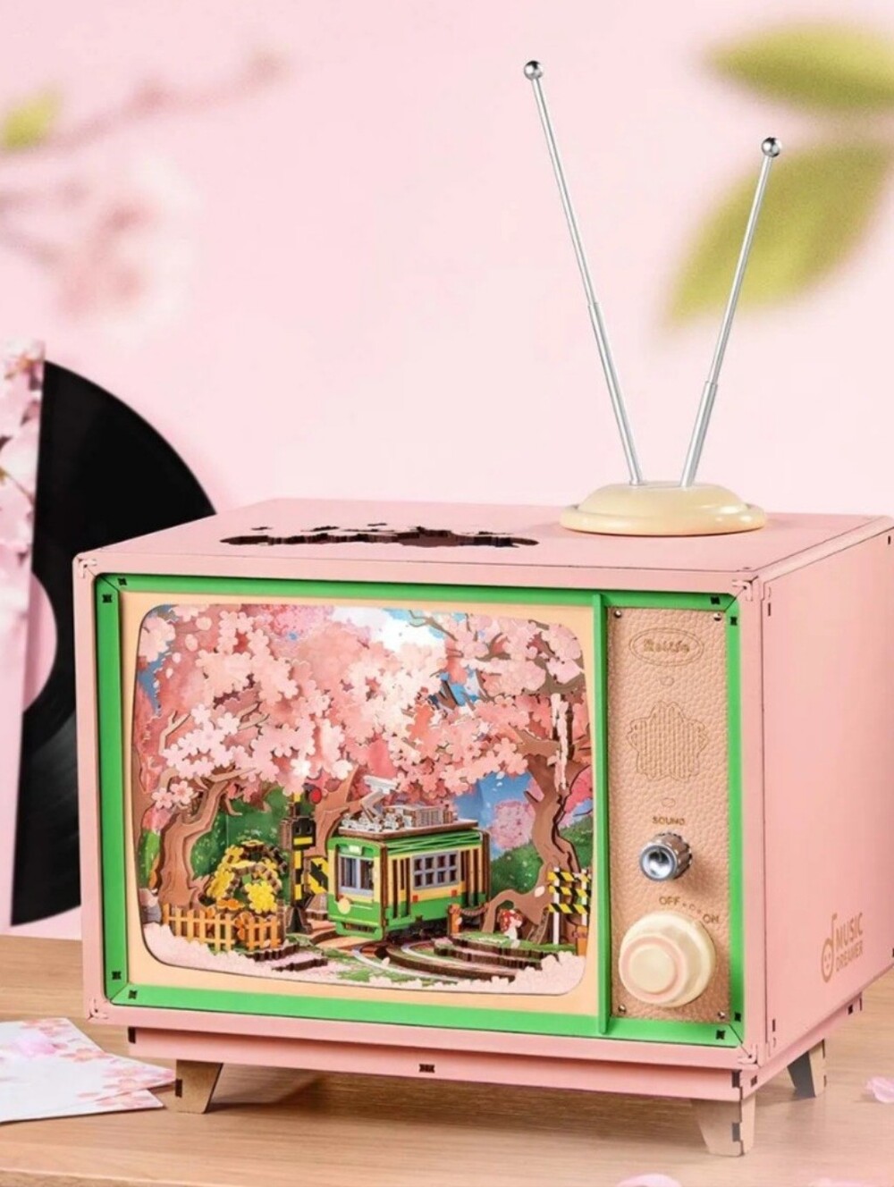 NEW! Rolife 3D Sakura Dreamy Tour DIY Vintage TV Music Box